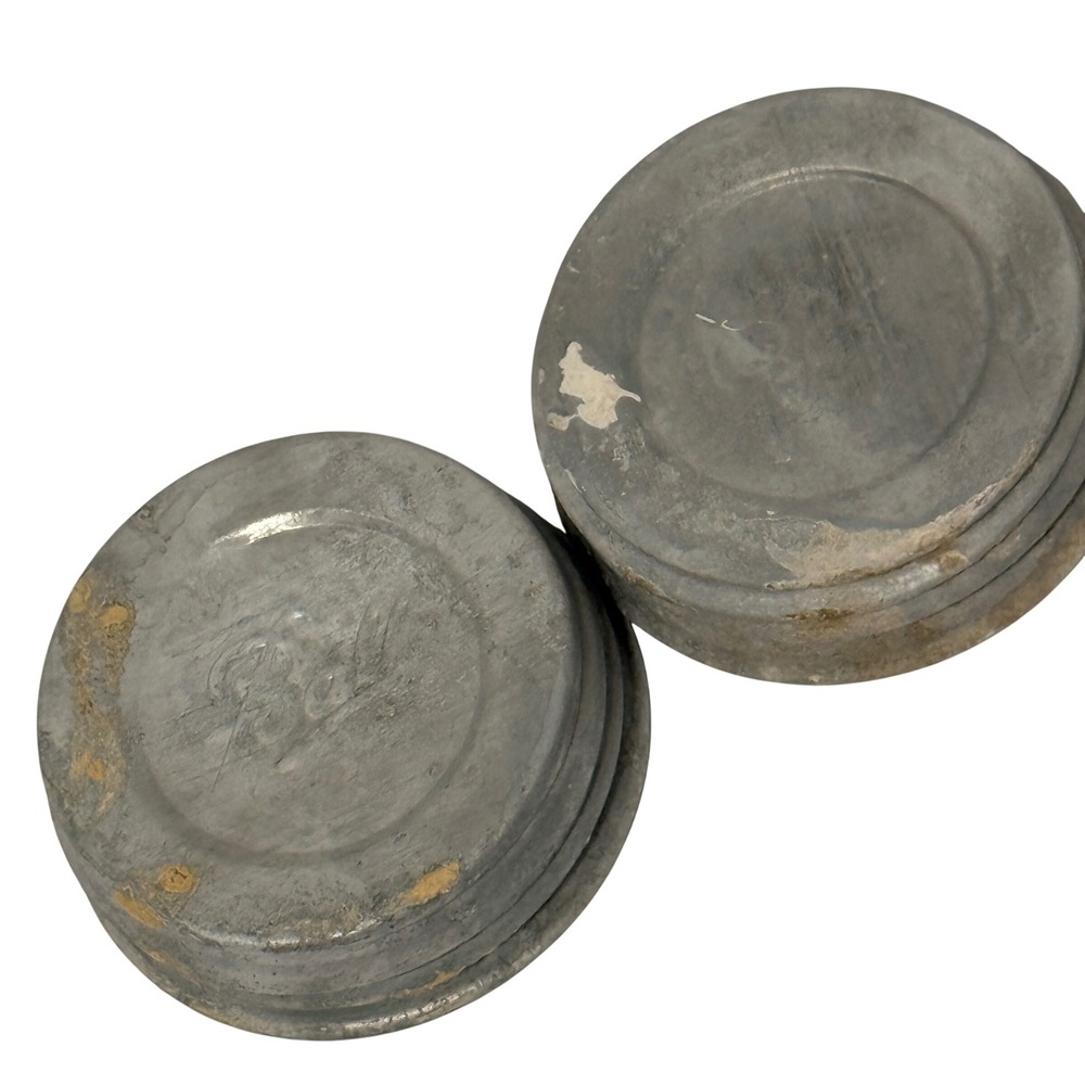 Vintage Ball Zinc Canning Jar Lids with Porcelain Liners Set of 2 Gray 3 Inch